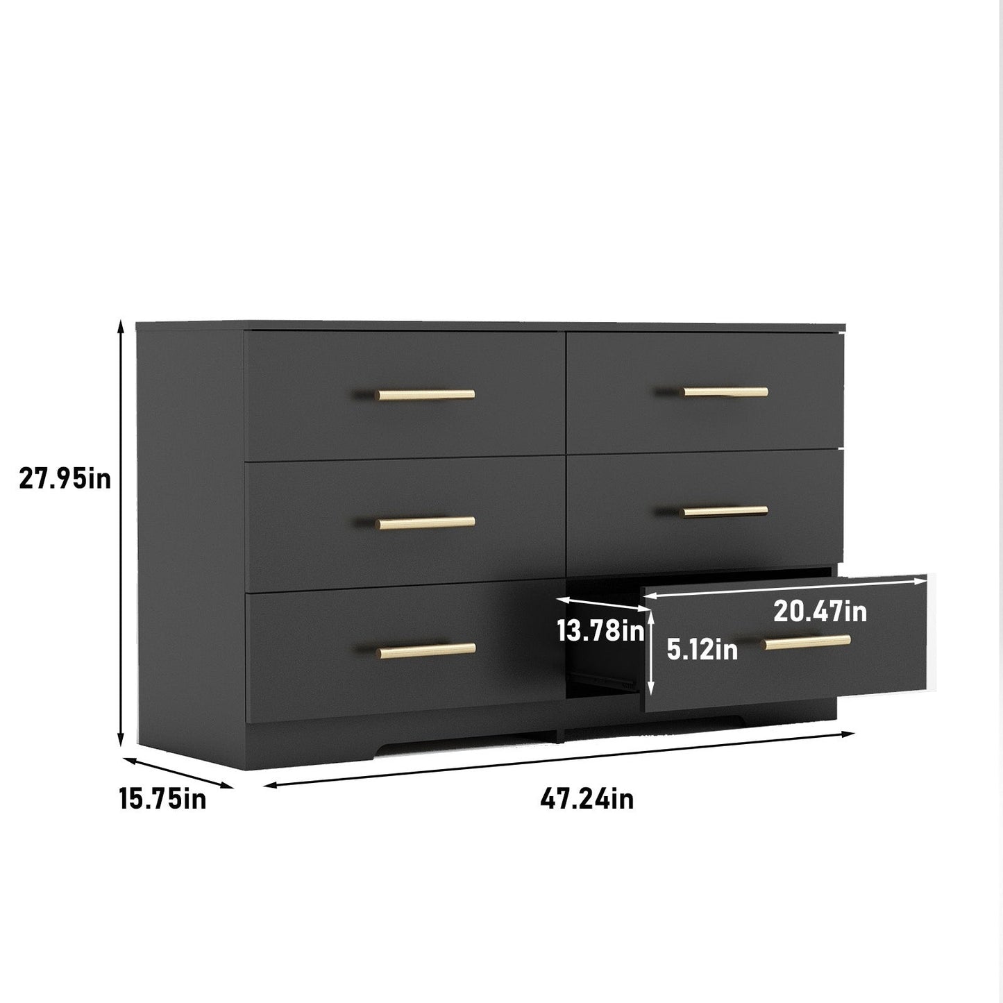 Black Color Large 6 Drawers Chest Of Drawer Dressers With Golden Handle Inkedjoy