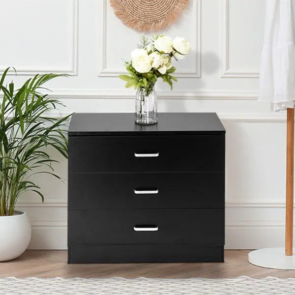 3 Drawers Bedside Table Black My Store
