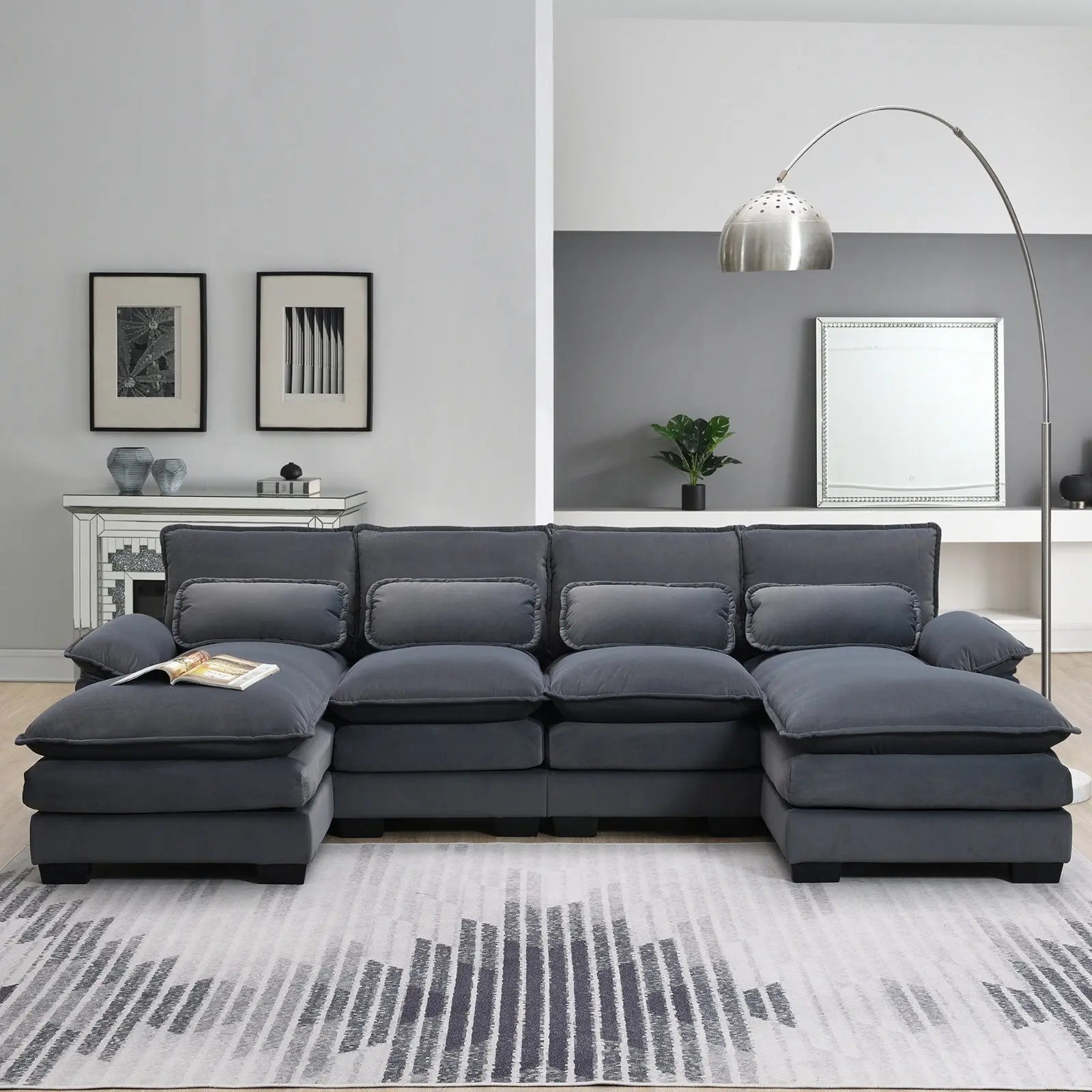 Modern U-shaped Sectional Sofa, 6-Seat With Waist Pillows My Store