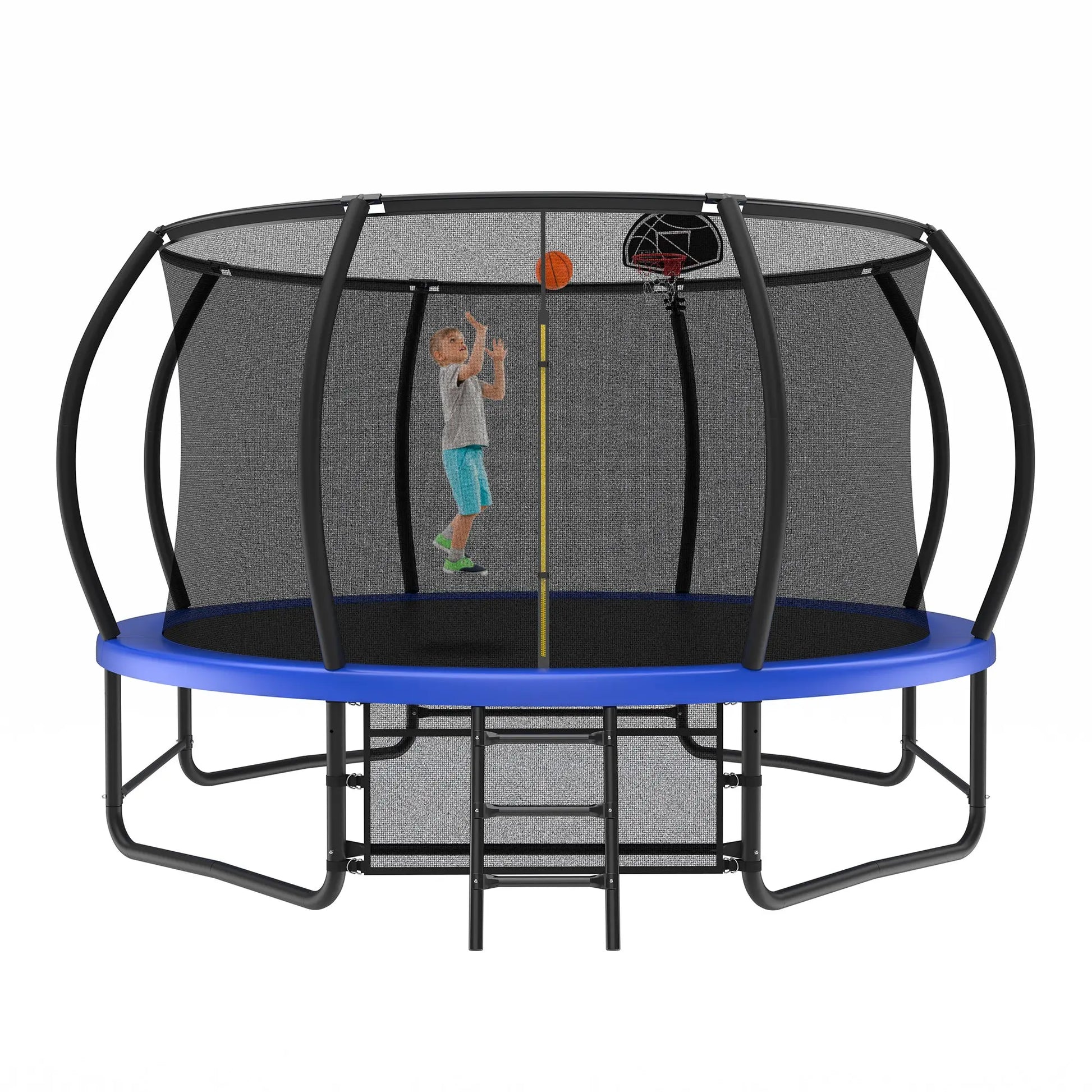 14 Foot Fenced Trampoline With Ladder And Rust Proof Coating Inkedjoy