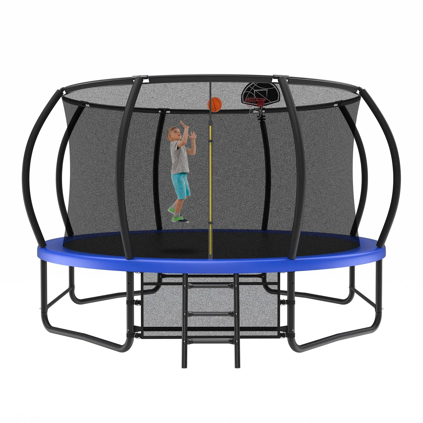 14 Foot Fenced Trampoline With Ladder And Rust Proof Coating Inkedjoy
