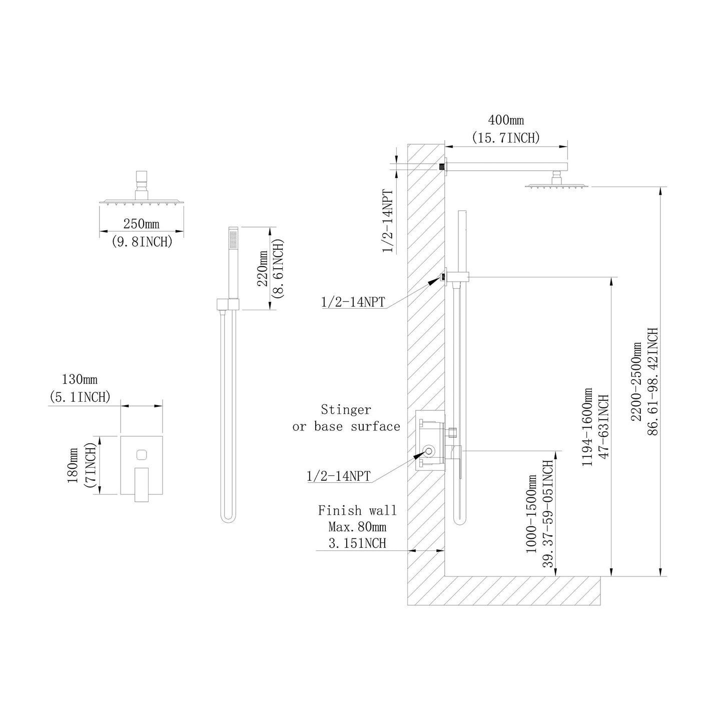 10 Inch Bathroom Luxury Rain Shower Hybrid Shower Head Inkedjoy