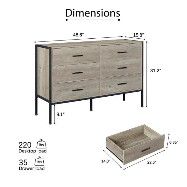 Wooden Dresser With 6 Drawers My Store