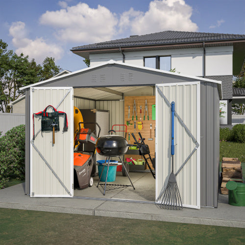 10 X 10 FT Outdoor Storage Shed- Grey Inkedjoy