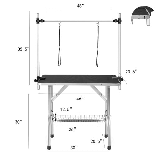 Professional Dog Pet Grooming Table Large Adjustable Heavy Duty Portable With Armrests And Lasso & Grid Tray Inkedjoy