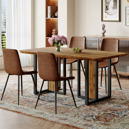 Dining Table Set With 4 Brown Suede Chairs. Inkedjoy