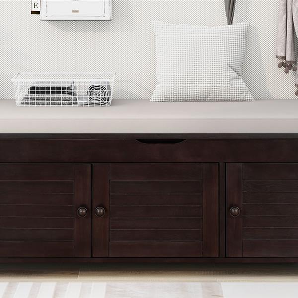 Storage Stool With 3 Louver Shaped Doors, Shoe Stool With Detachable Cushions And Hidden Storage Space Inkedjoy