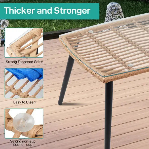 Yellow Round Rattan, Black Seat Cushion, Braided Rattan Four-piece Set My Store