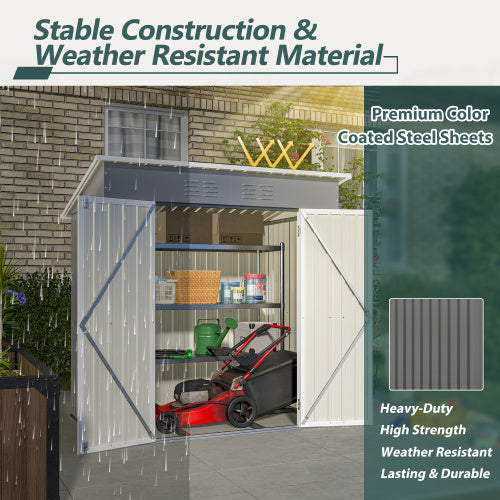 6'x4' Outdoor Metal Storage Shed For Garden Tools Lockable Door With Floor Frame Inkedjoy
