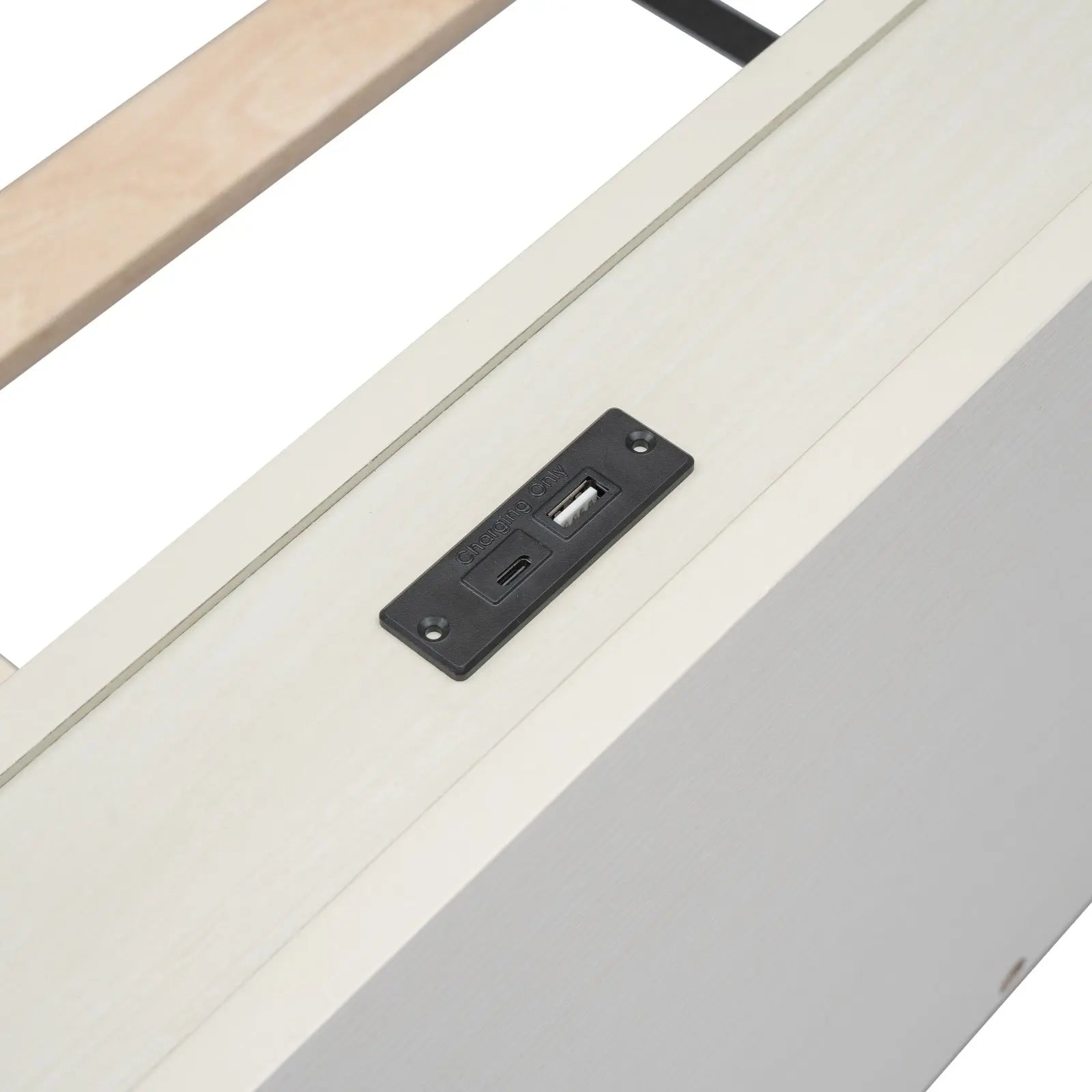 Modern Twin Platform Bed Frame With USB Ports, White Washed Color My Store