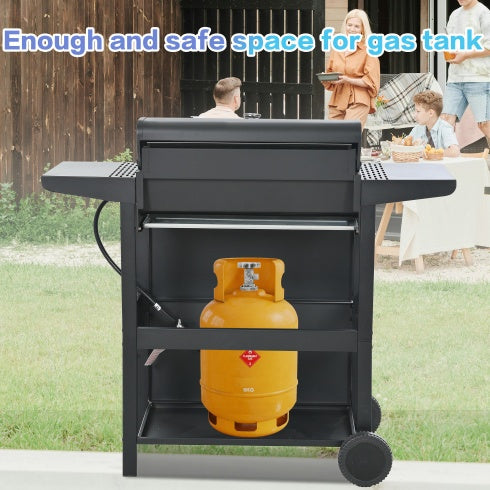 Propane Gas Grill 4 Burner Barbecue Grill With Two Shelves, Lid, Wheels And Bottle Opener Inkedjoy
