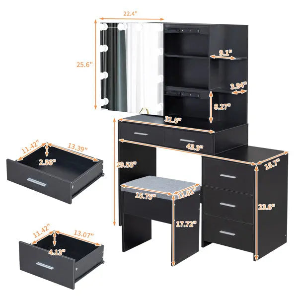Black Dressing Table Set My Store