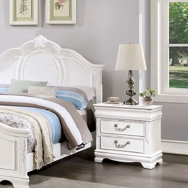 Classic White Color 1pc Nightstand Bedroom Furniture Solid Wood Nickel Hanging Pulls 2-Drawers Bedside Table My Store