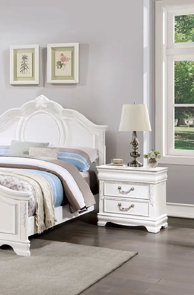 Classic White Color 1pc Nightstand Bedroom Furniture Solid Wood Nickel Hanging Pulls 2-Drawers Bedside Table My Store