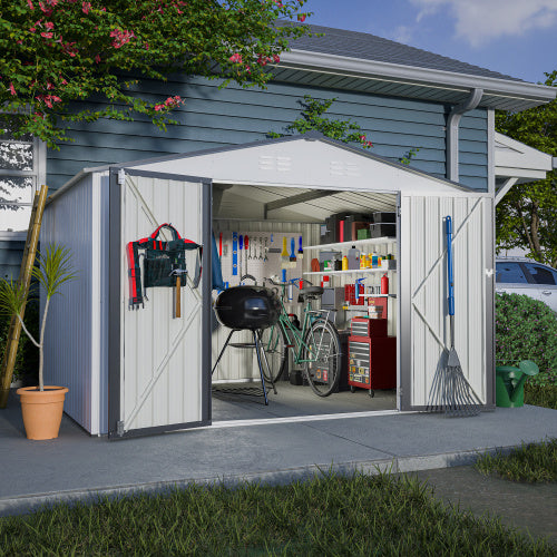 10X8 FT Outdoor Storage Shed- Grey Inkedjoy