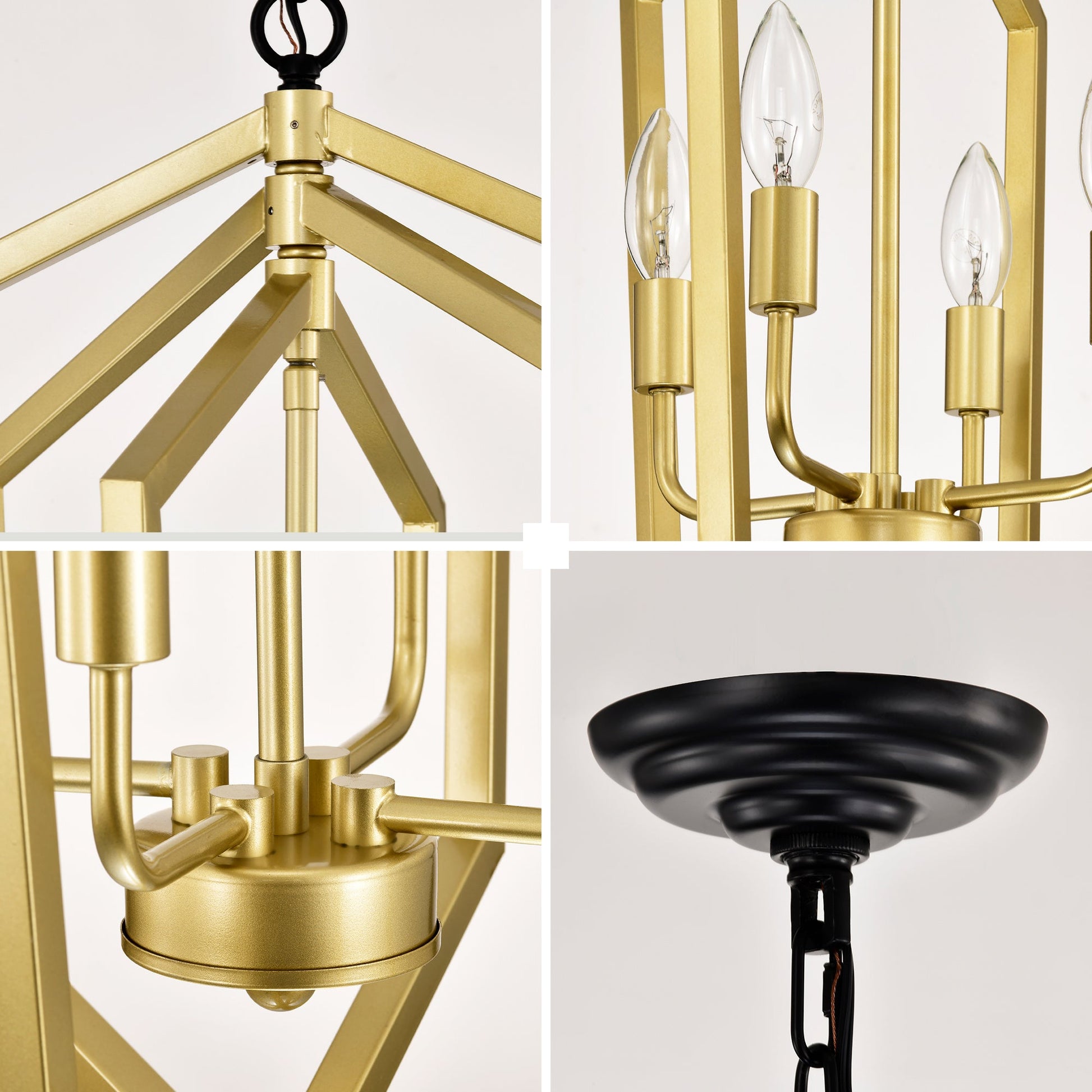 4-Light Farmhouse Kitchen Chandeliers, Vintage Cage Light Fixture -GOLD MATTE BLACK Inkedjoy