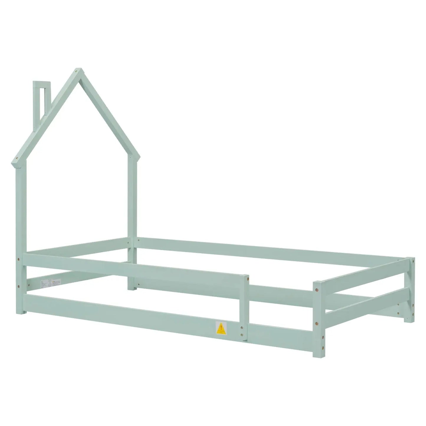 Twin Size Wood Bed With House-shaped Headboard Floor Bed With Fences,Light Green My Store
