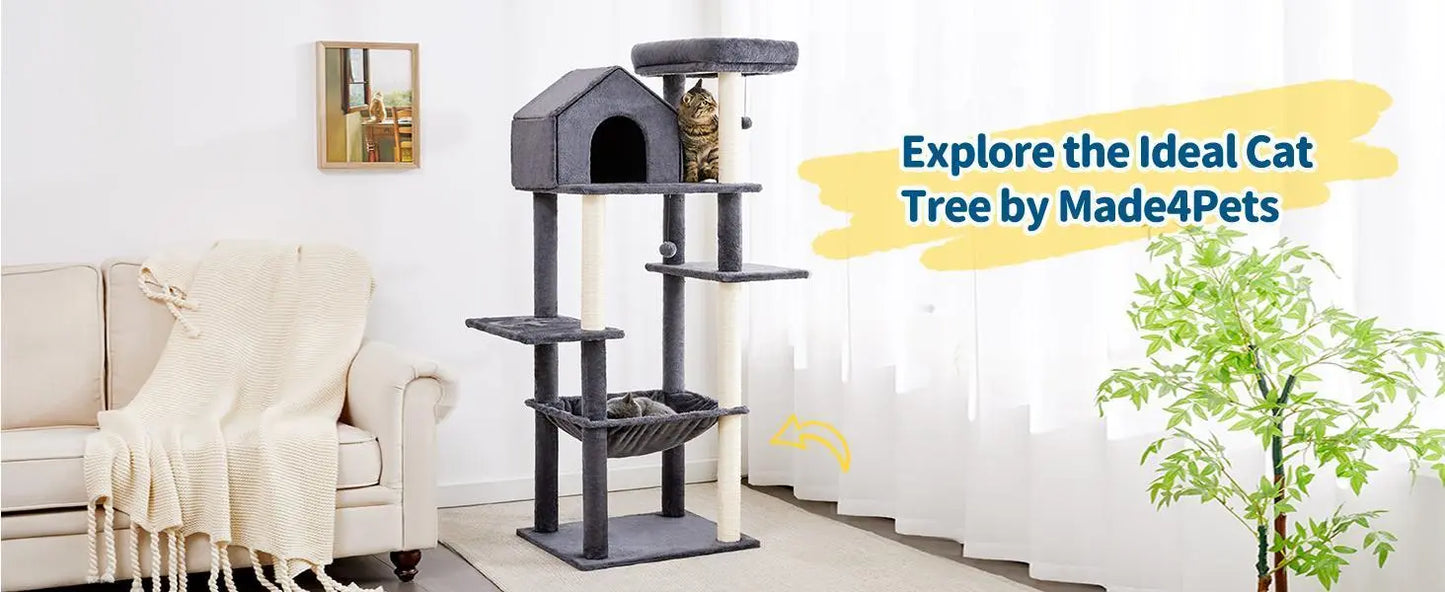 60 InchMulti-Level Cat Tree For Indoor Cats With Plush Hammock My Store