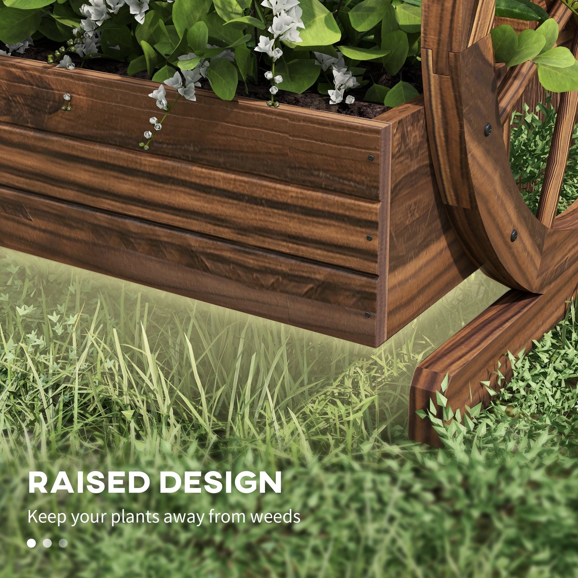 Wooden Wagon Planter Box, 3-Tier Raised Garden Bed, For Vegetables Flowers Herbs Ohberri