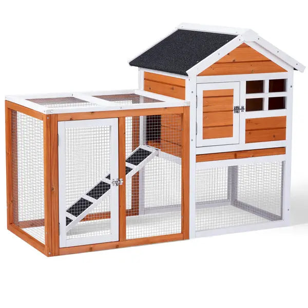 House Type With Running Ladder, Orange-red, Wooden Chicken Rabbit Cage My Store