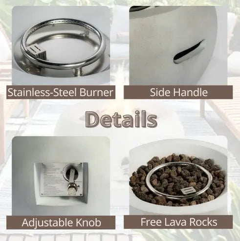 Outdoor Propane Fire Pit Table,Compact Streamlined Modern 24-inch,Round Graphite Base With Waterproof Cover,Free Lava Rocks My Store