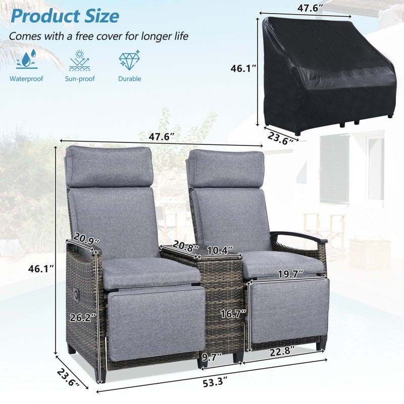 Lounge Chair Double Sofa, Adjustable Backrest Willow Inkedjoy