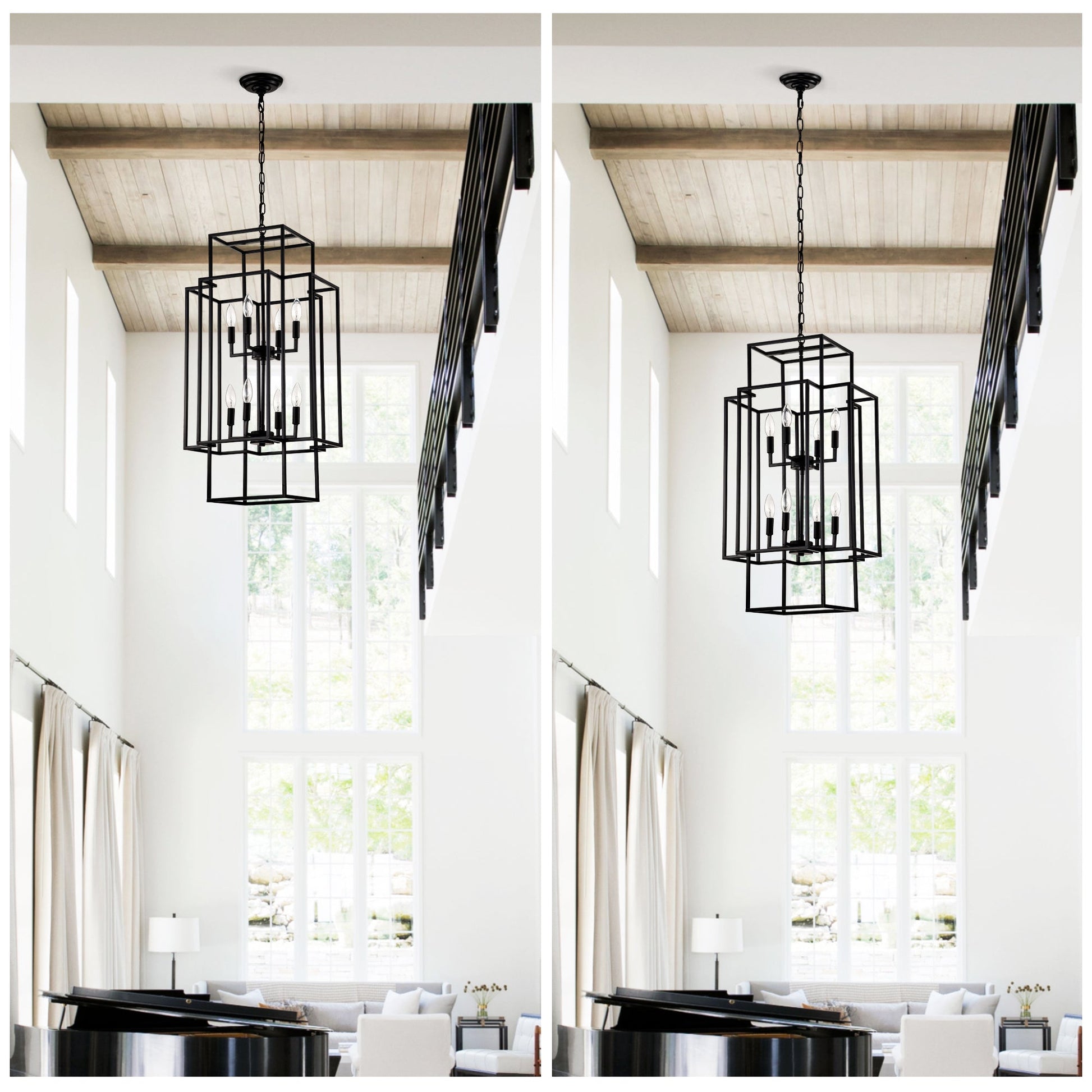 8-Light Metal Lantern Tiered Pendant Hanging Light Fixtures Inkedjoy