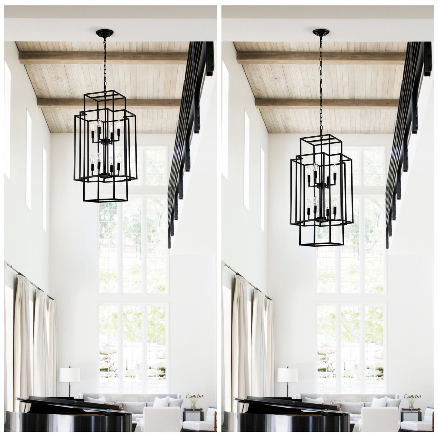 8-Light Metal Lantern Tiered Pendant Hanging Light Fixtures Inkedjoy