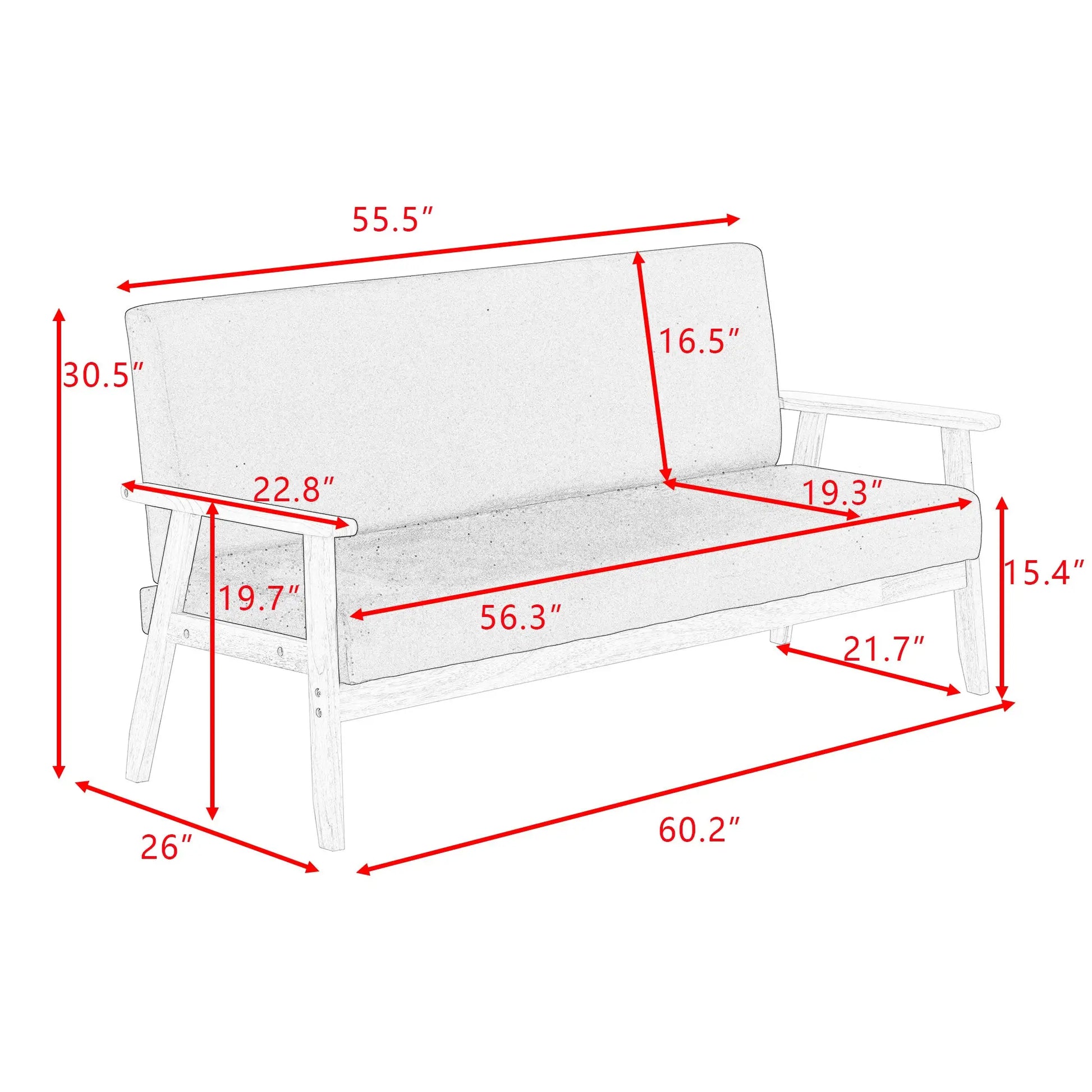 Modern Velvet Loveseat Sofa With Wooden Arms Office Couch 2-3 Seat My Store