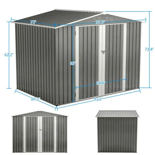 8 X 6 FT Garden Tool Storage Sheds With Metal Foundation With Floor Frame Grey My Store