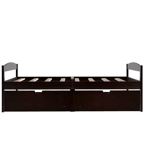 Twin Size Platform Bed, With Two Drawers, Espresso My Store