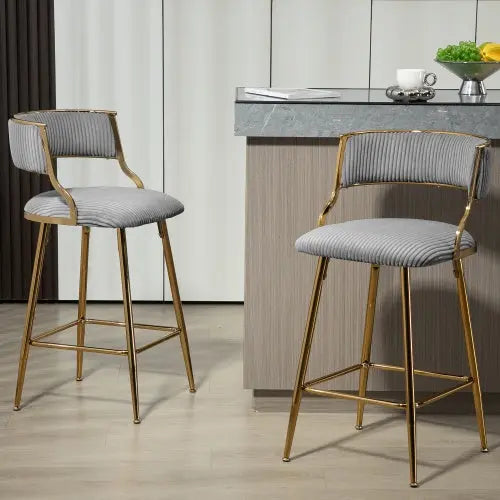 SET OF 2,26 Counter Height Bar Stools Corduroy Kitchen Island Counter Bar Stool With Back,golden Chromed Base And Footrest My Store