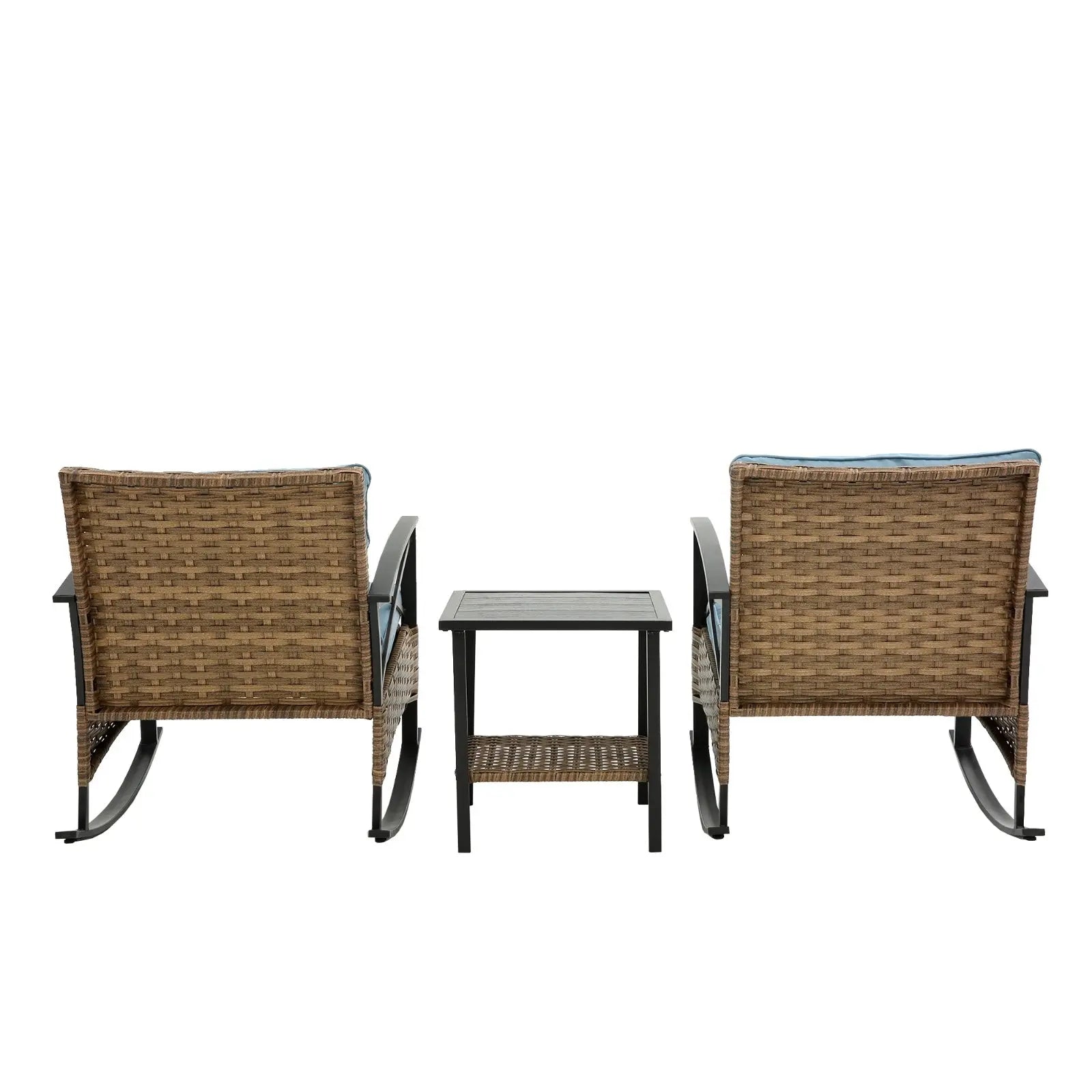 3pcs Rattan Rocking Chair Set Outdoor Leisure Grey My Store