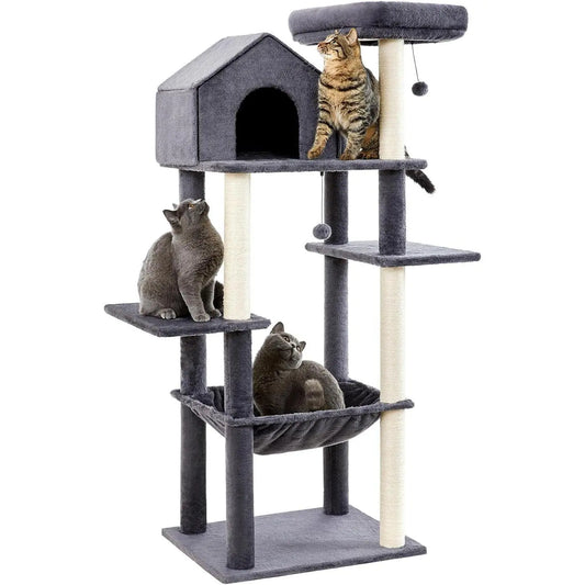 60 InchMulti-Level Cat Tree For Indoor Cats With Plush Hammock My Store