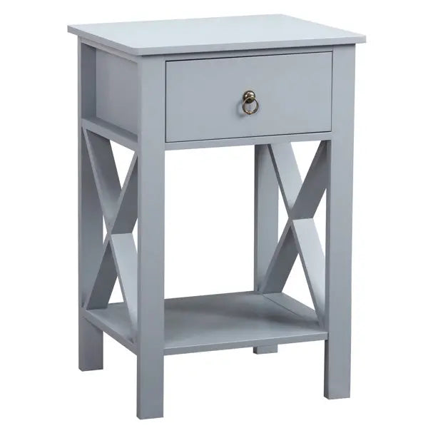 Gray P2 Grade, MDF Spray Paint, Side Cross Type, One Drawer Bedside Cabinet 2pcs My Store