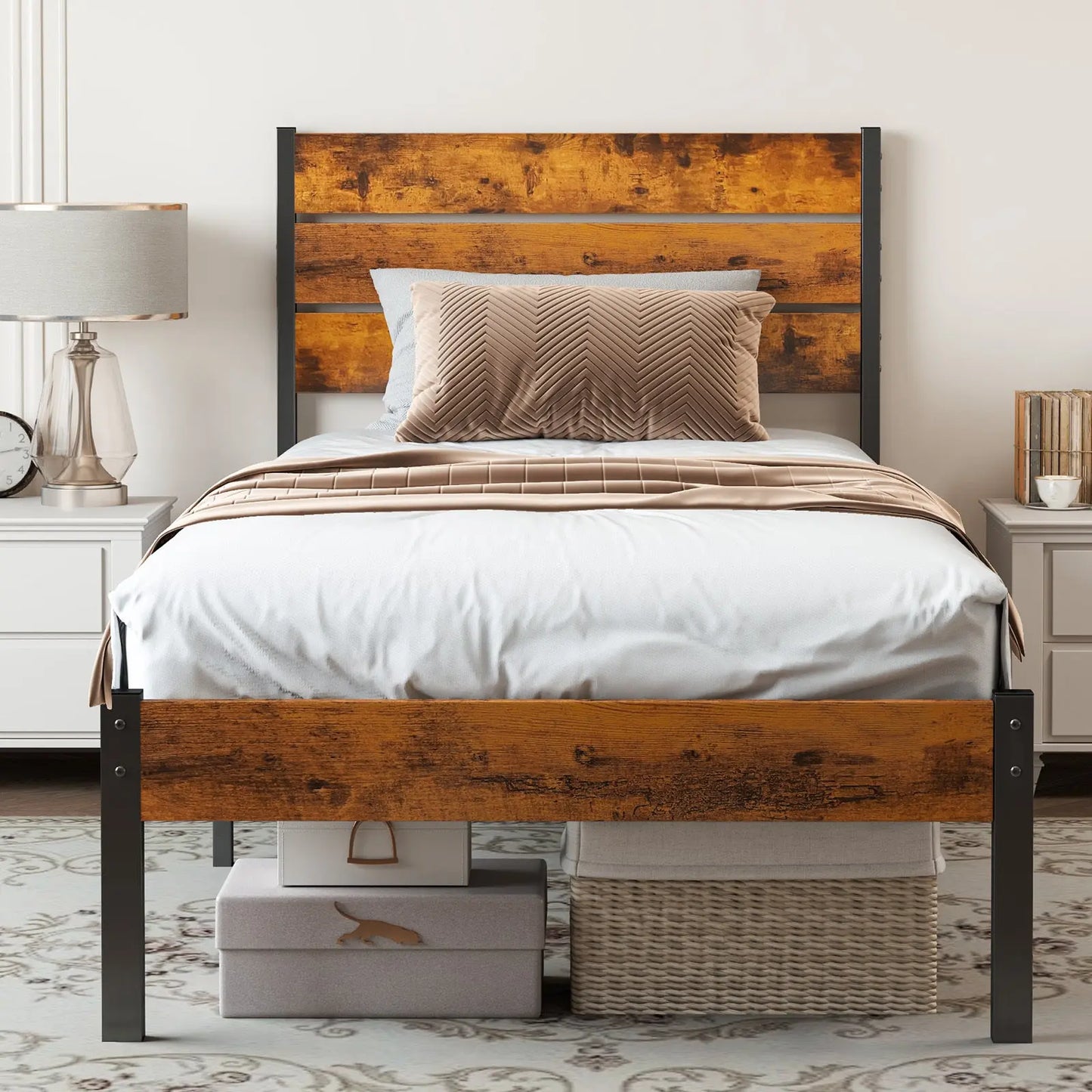 Metal Platform Bed Frame - Mattress Foundation With Headboard And Footboard My Store