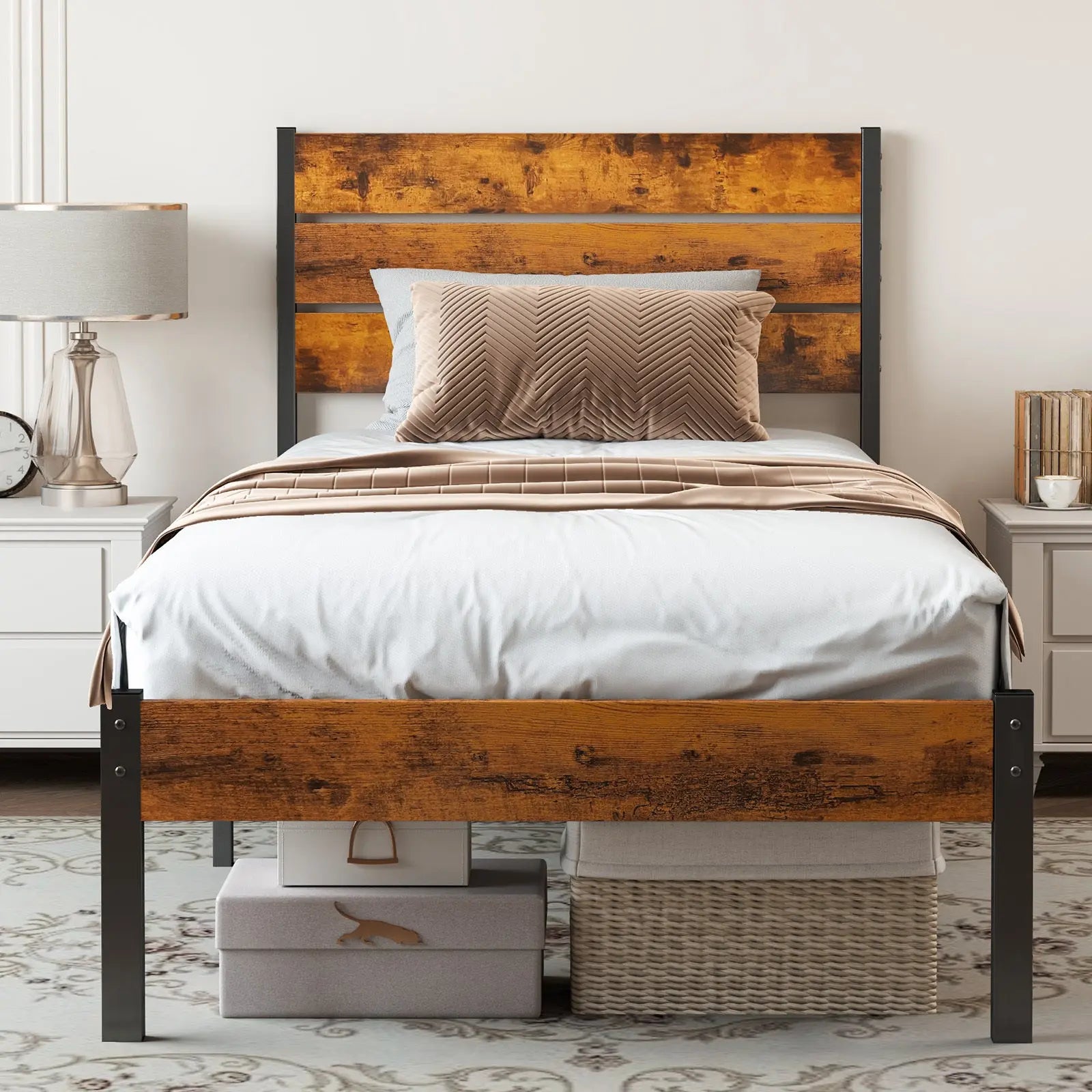 Metal Platform Bed Frame - Mattress Foundation With Headboard And Footboard My Store