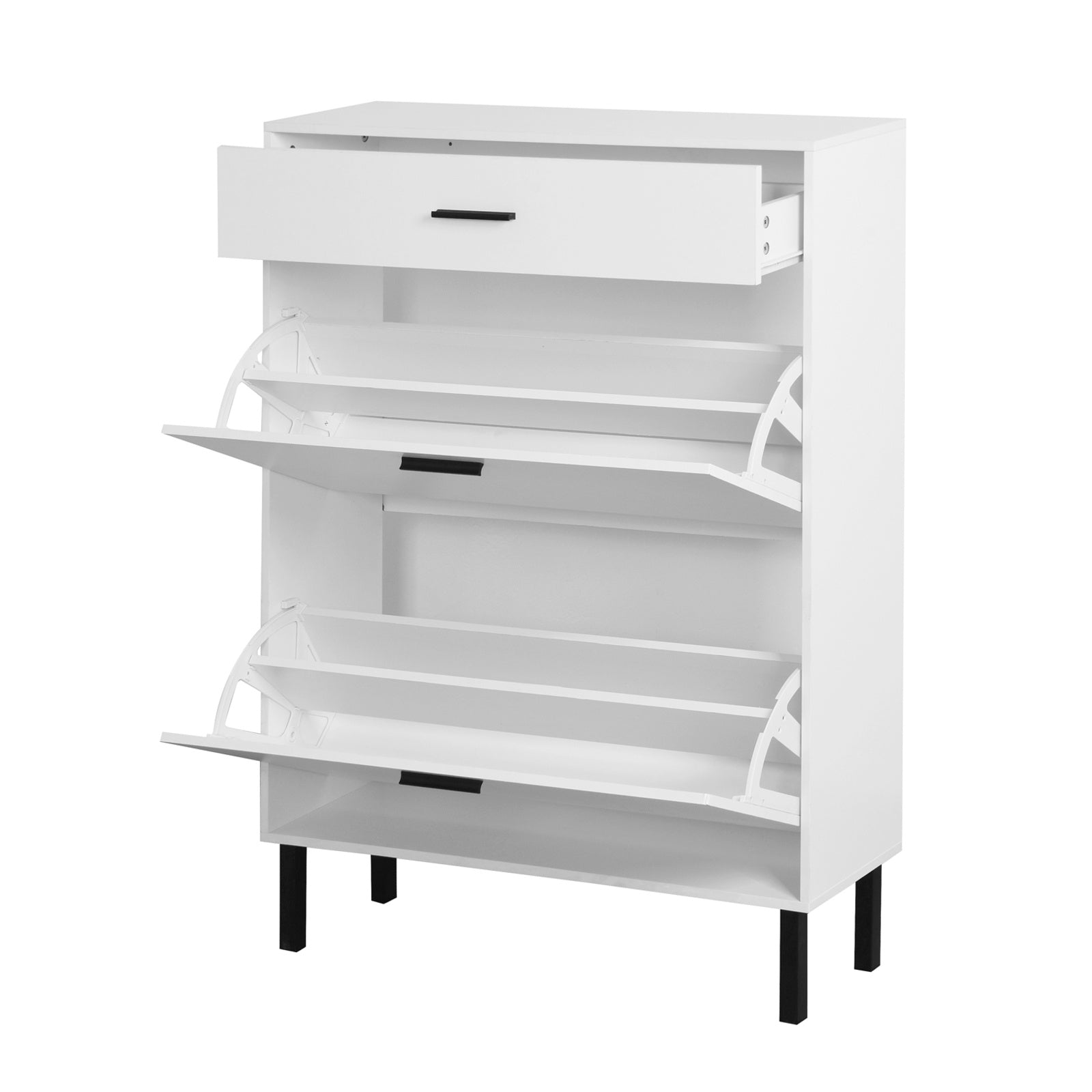 Modern Shoe Cabinet With Drawers & Metal Legs Inkedjoy