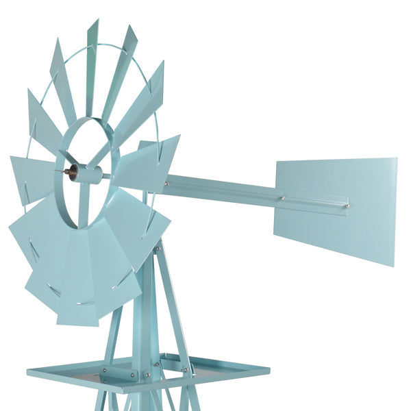 8ft Light Blue Ribbon Wind Vane, 4-pod Standing Iron Windmill Inkedjoy