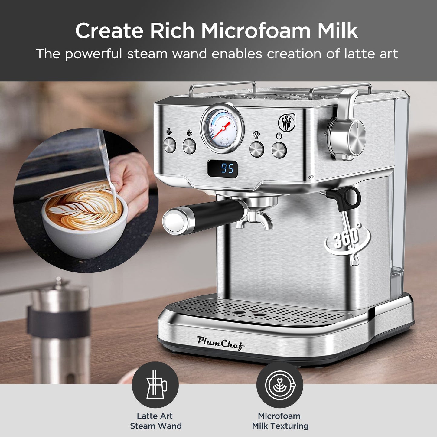 20 Bar Professional Espresso Machine With Milk Frother, Single & Double Shot My Store
