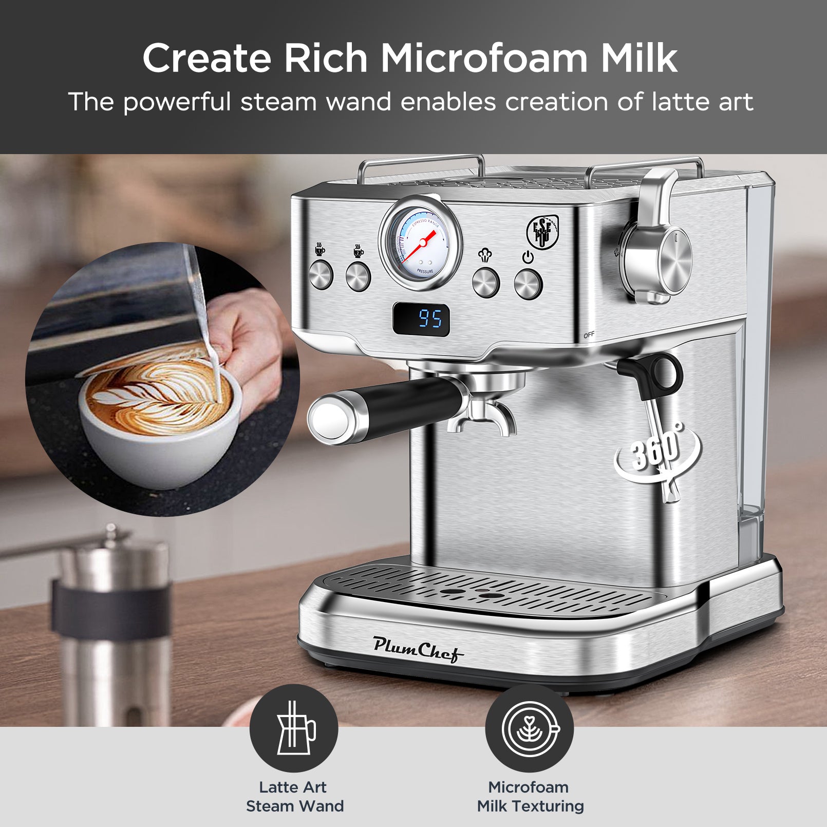 20 Bar Professional Espresso Machine With Milk Frother, Single & Double Shot My Store
