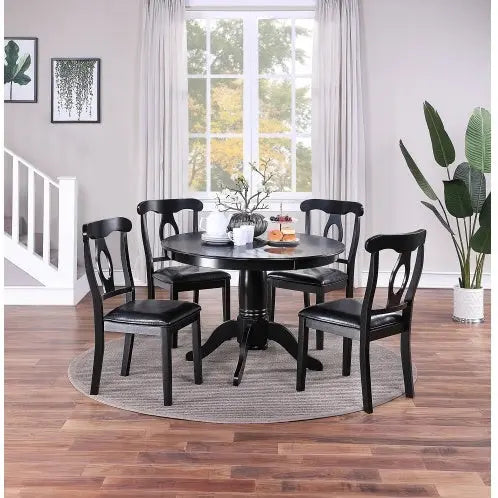 Classic Design Dining Room 5pc Set Round Table 4x Side Chairs Black My Store