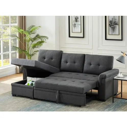 Dark Gray Linen Reversible Sleeper Sectional Sofa With Storage Chaise My Store