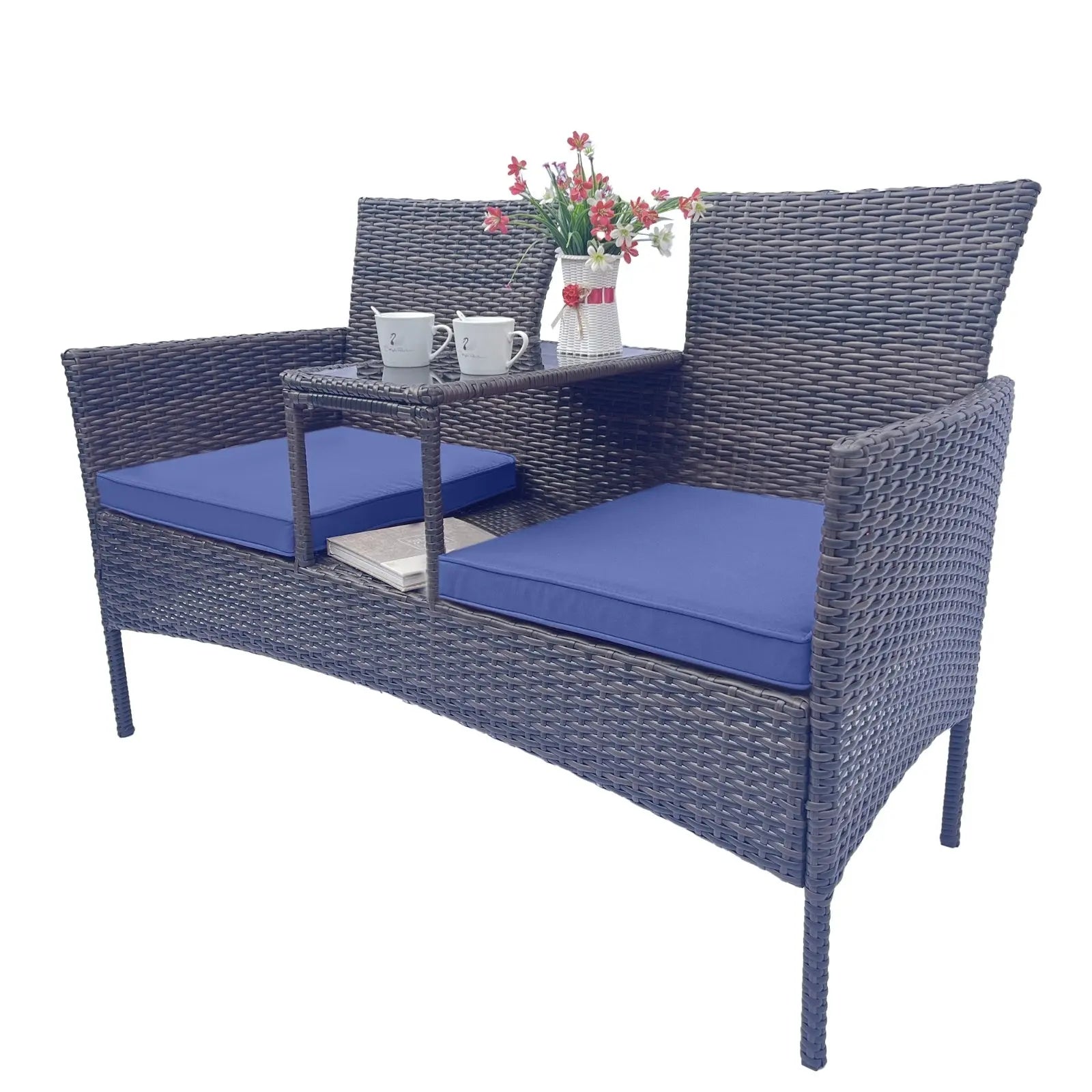Wicker Patio Conversation Furniture Set, Outdoor Furniture Set With Removable Cushions & Table, Temp My Store