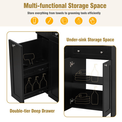 Vanity With Ceramic Sink Combo, Rich Storage Cabinet - 2 Drawers -Black My Store
