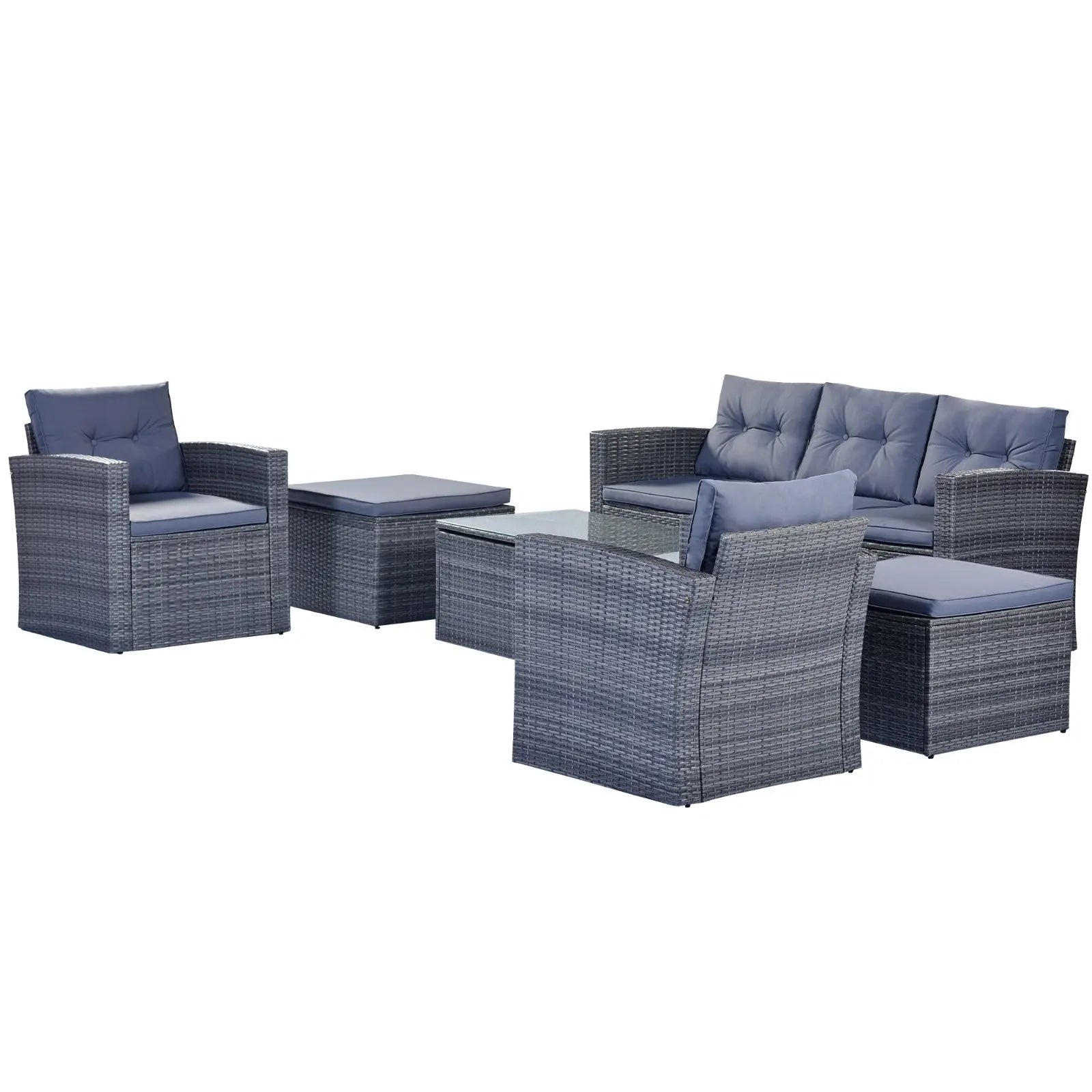 6-Piece All-Weather Wicker PE Rattan Patio Dining Set With Coffee Table My Store