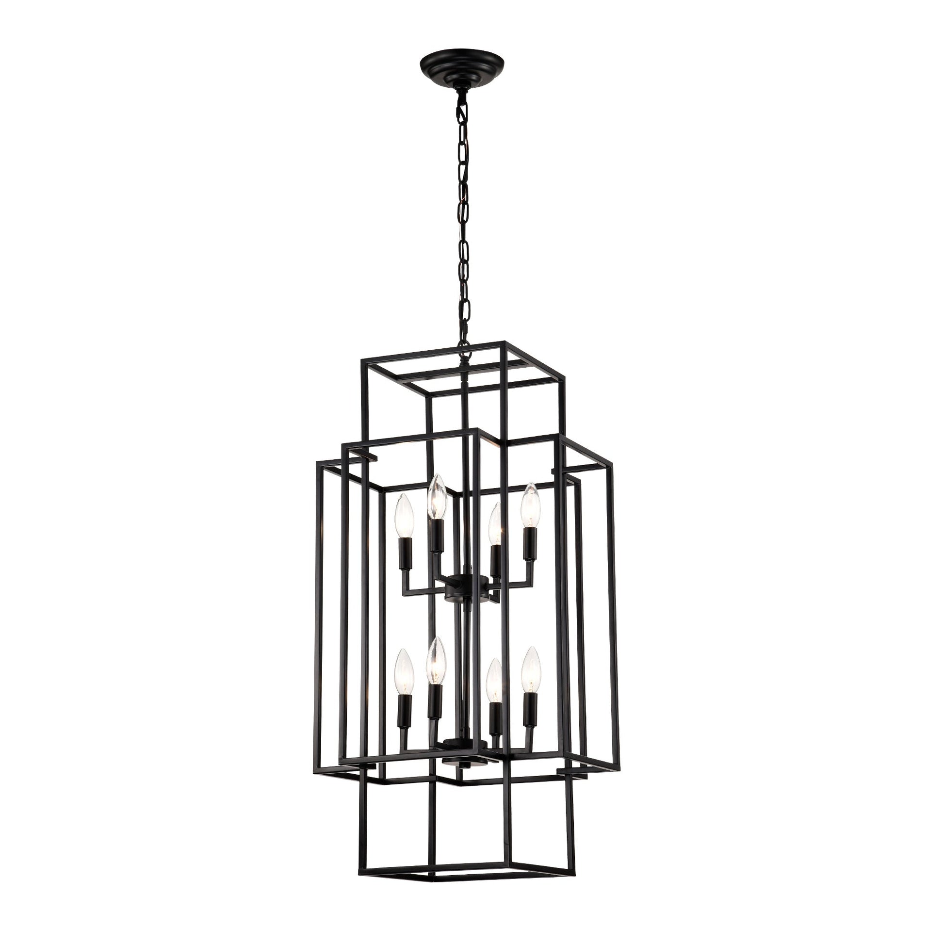 8-Light Metal Lantern Tiered Pendant Hanging Light Fixtures Inkedjoy
