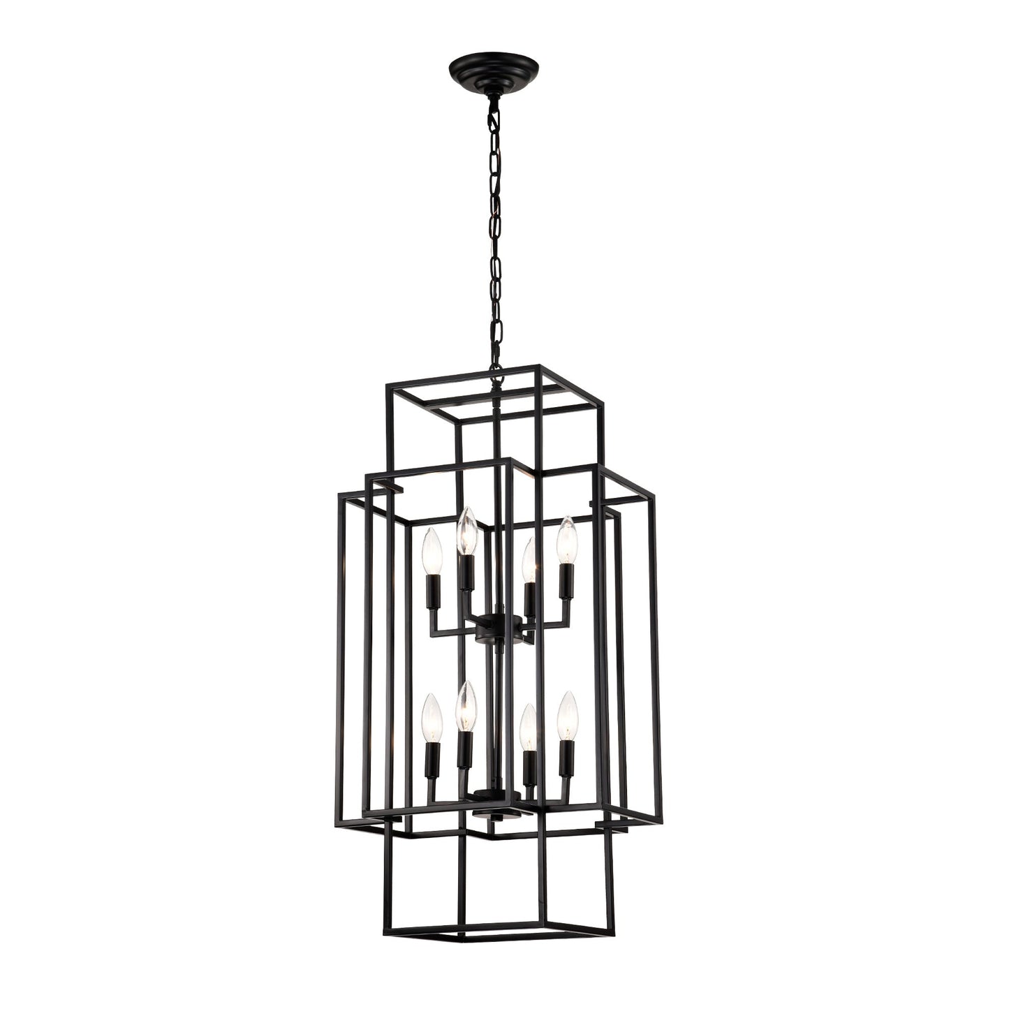 8-Light Metal Lantern Tiered Pendant Hanging Light Fixtures Inkedjoy