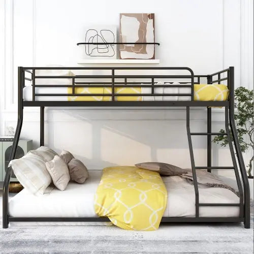Metal Floor Bunk Bed, Twin XL Over Queen, Black My Store