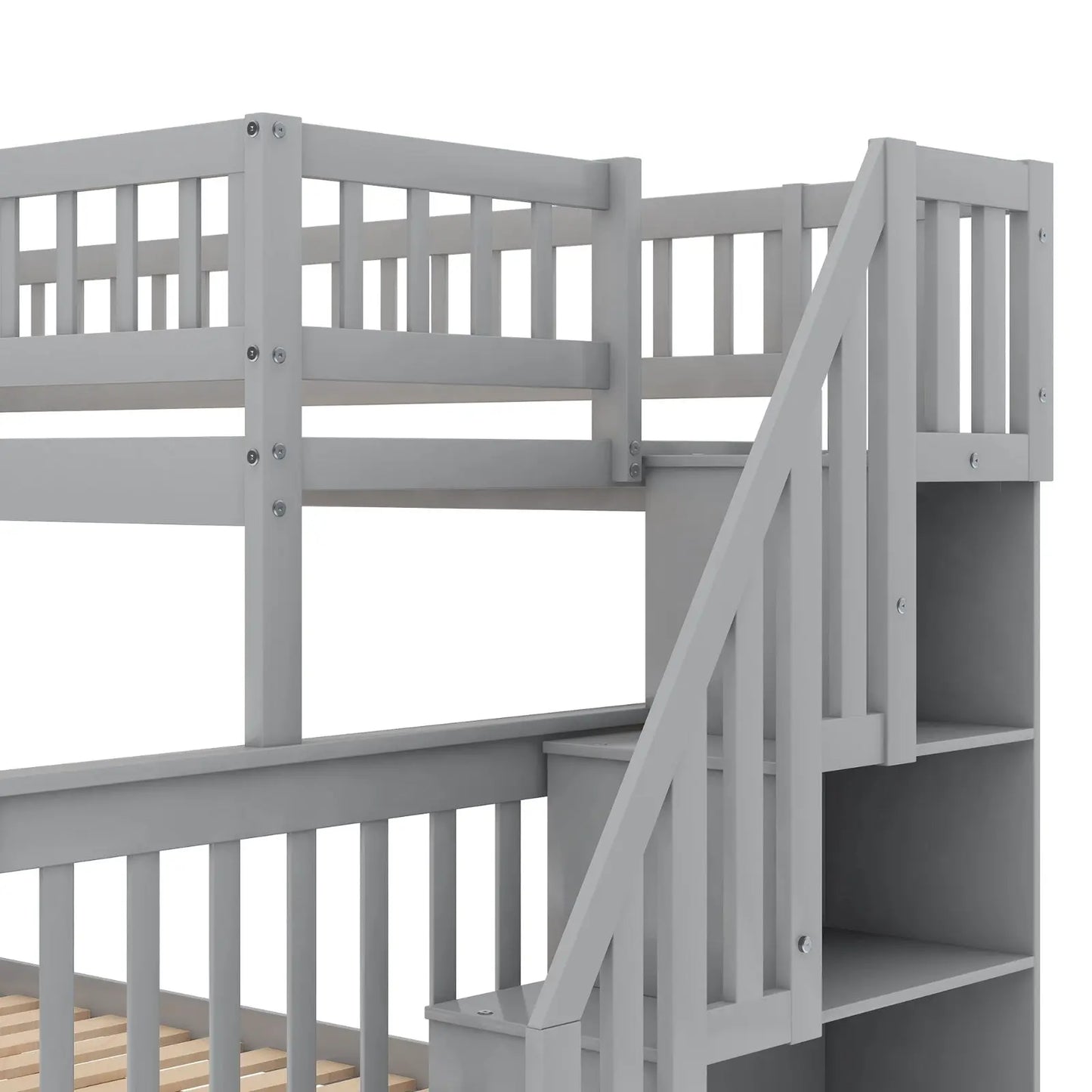 Twin Over Full Bunk Bed With Trundle And Staircase,Gray My Store